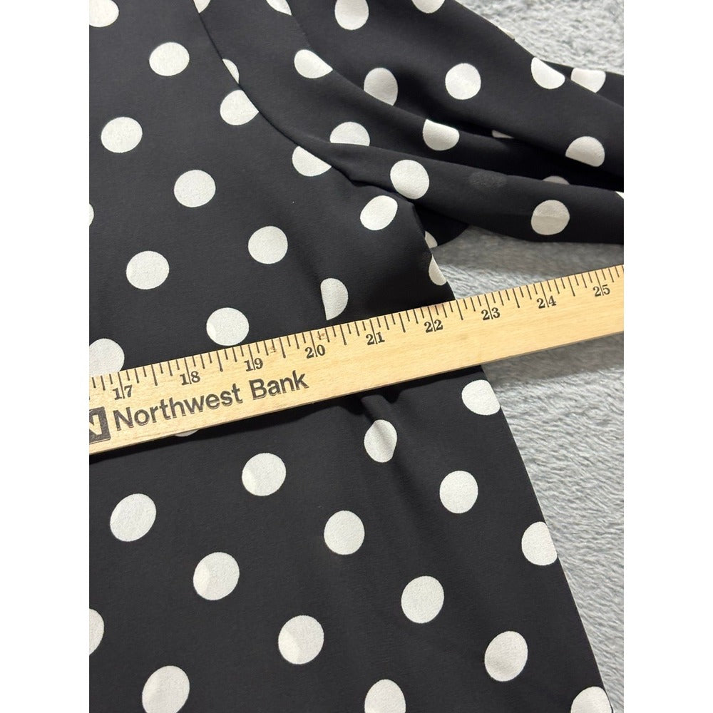 Banana Republic XL Womens Black Polka Dot V-Neck Blouse Long Sleeve Casual VTG