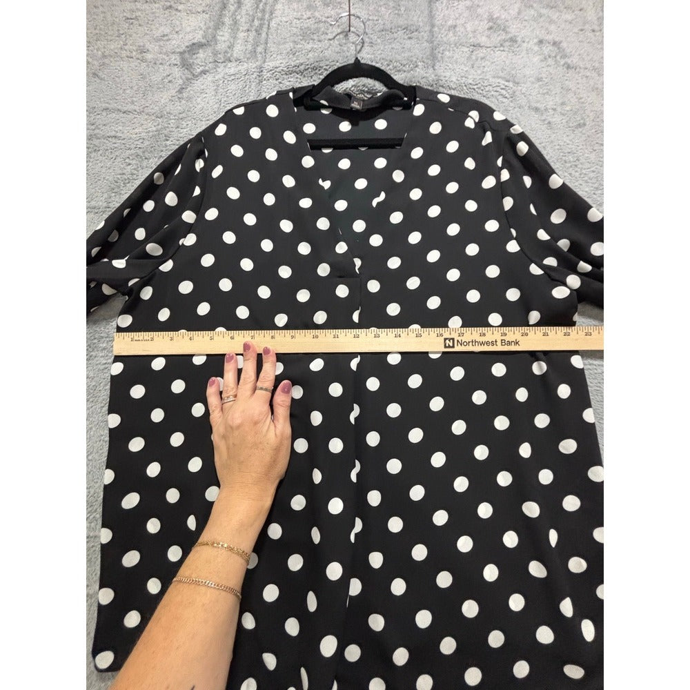 Banana Republic XL Womens Black Polka Dot V-Neck Blouse Long Sleeve Casual VTG
