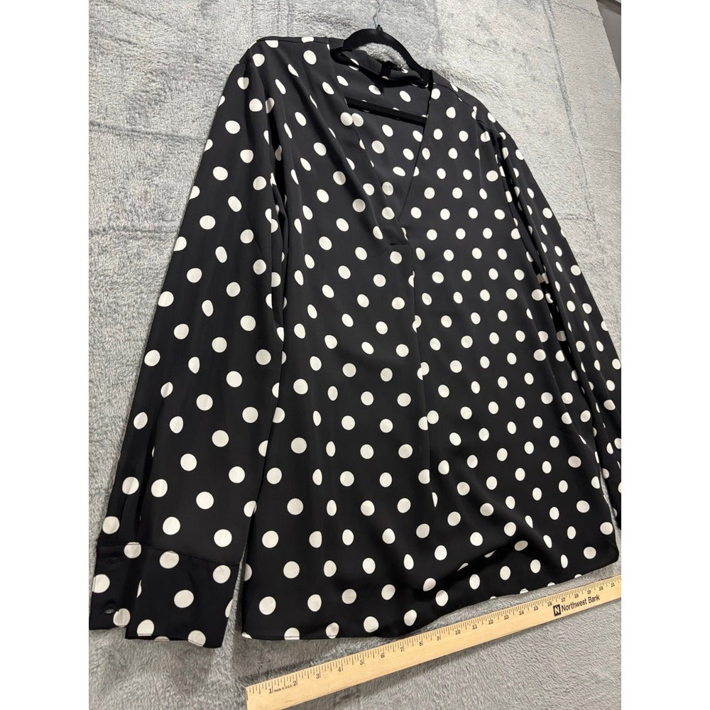 Banana Republic XL Womens Black Polka Dot V-Neck Blouse Long Sleeve Casual VTG