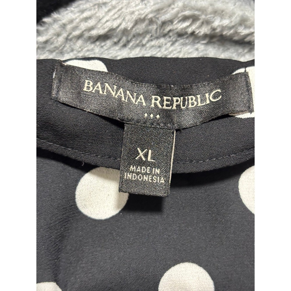 Banana Republic XL Womens Black Polka Dot V-Neck Blouse Long Sleeve Casual VTG