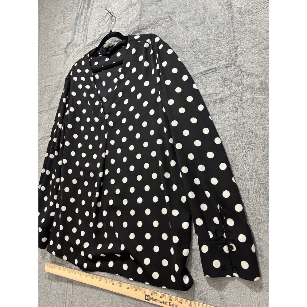 Banana Republic XL Womens Black Polka Dot V-Neck Blouse Long Sleeve Casual VTG