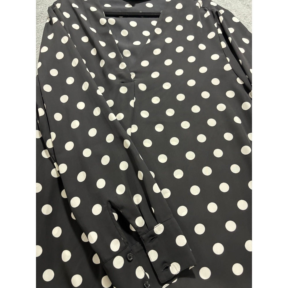 Banana Republic XL Womens Black Polka Dot V-Neck Blouse Long Sleeve Casual VTG