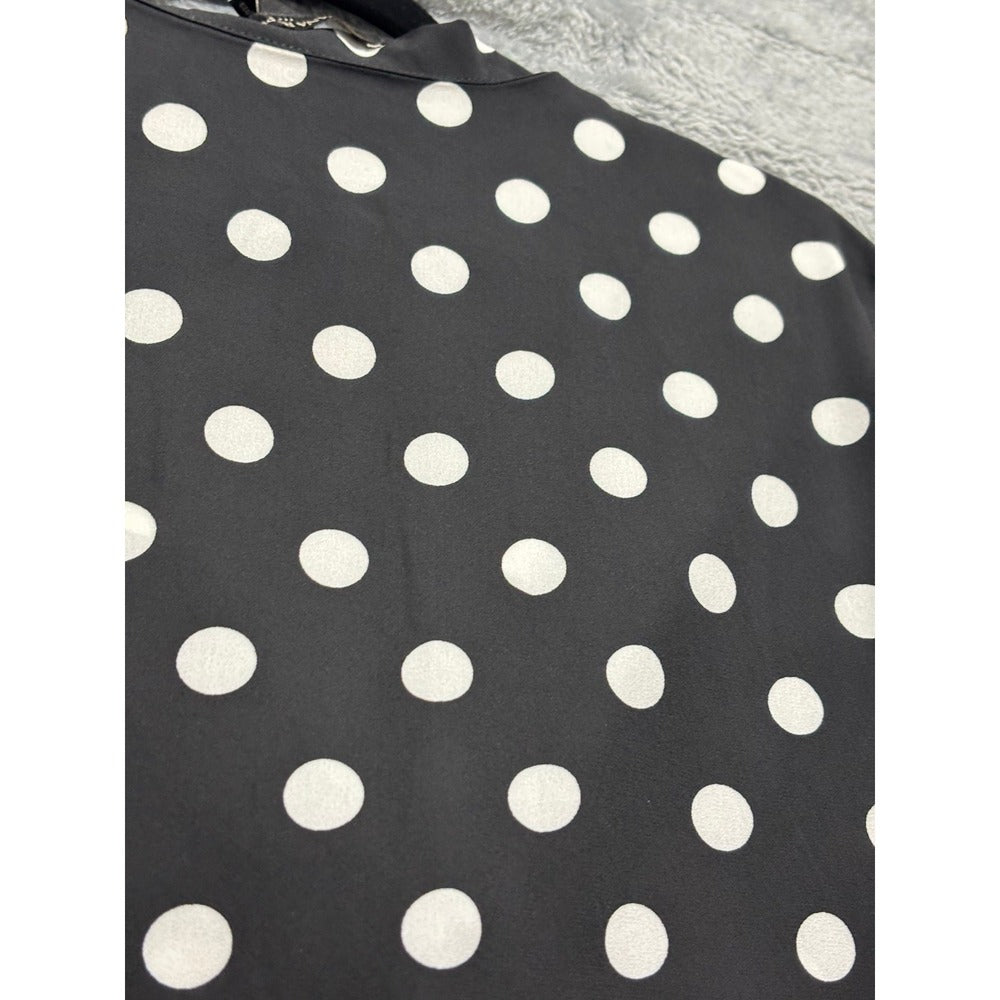Banana Republic XL Womens Black Polka Dot V-Neck Blouse Long Sleeve Casual VTG