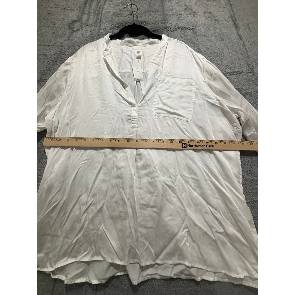 GAP XXL White Womens Lyocell V-Neck Pocket Blouse Top Casual Boho