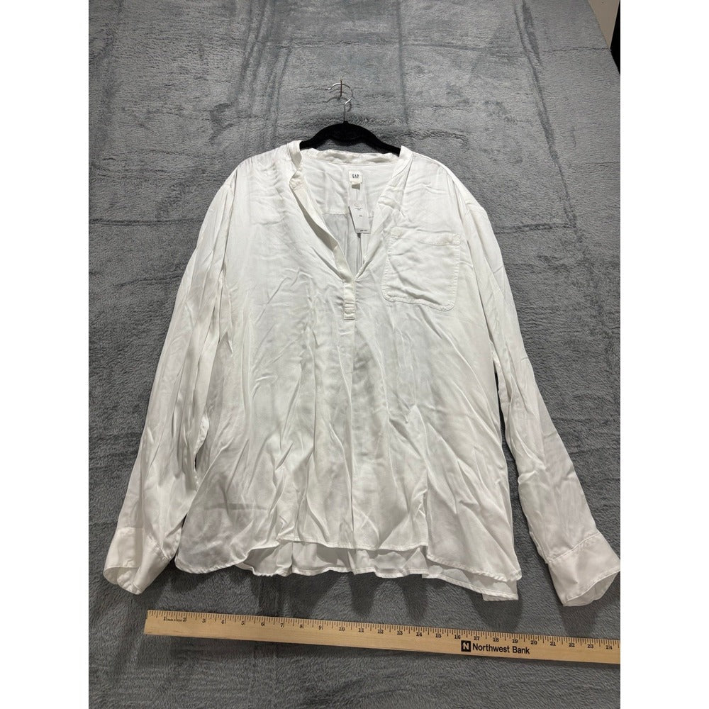 GAP XXL White Womens Lyocell V-Neck Pocket Blouse Top Casual Boho