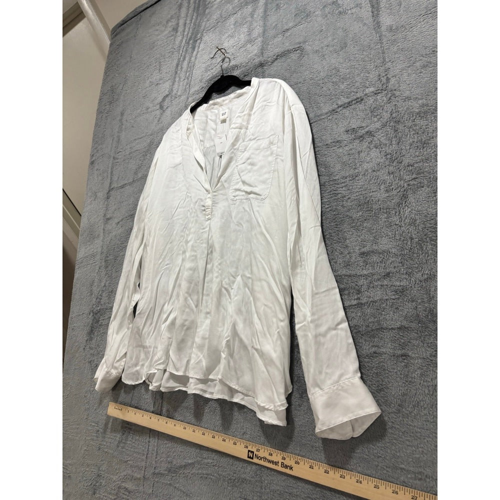 GAP XXL White Womens Lyocell V-Neck Pocket Blouse Top Casual Boho