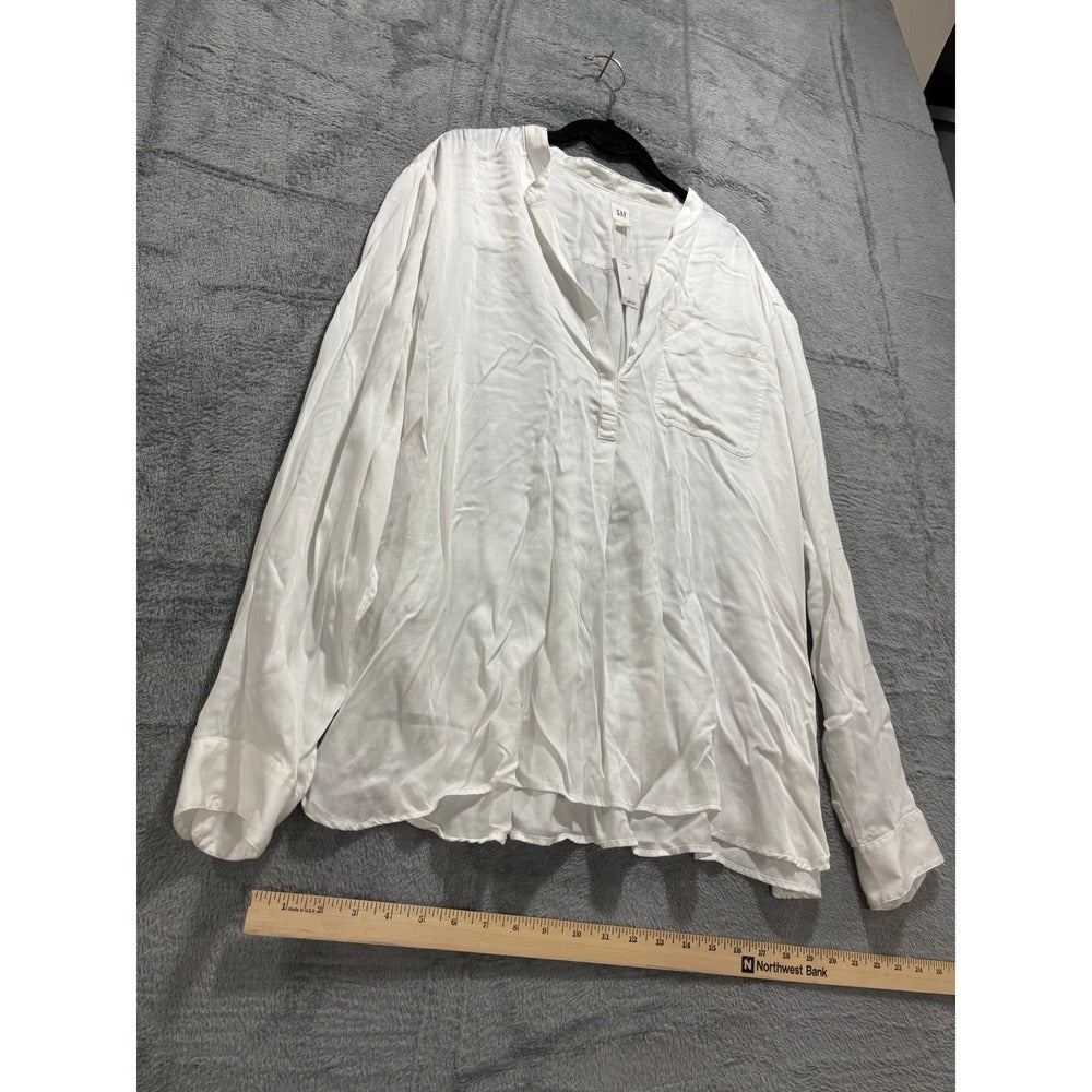 GAP XXL White Womens Lyocell V-Neck Pocket Blouse Top Casual Boho