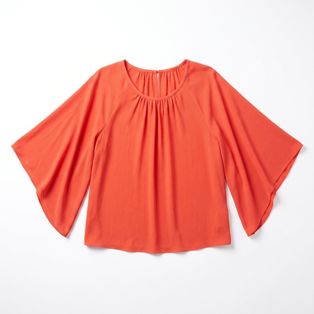 Vince Camuto XL Womens Red Bell Sleeve Blouse Boho Casual Textured Crepe Top