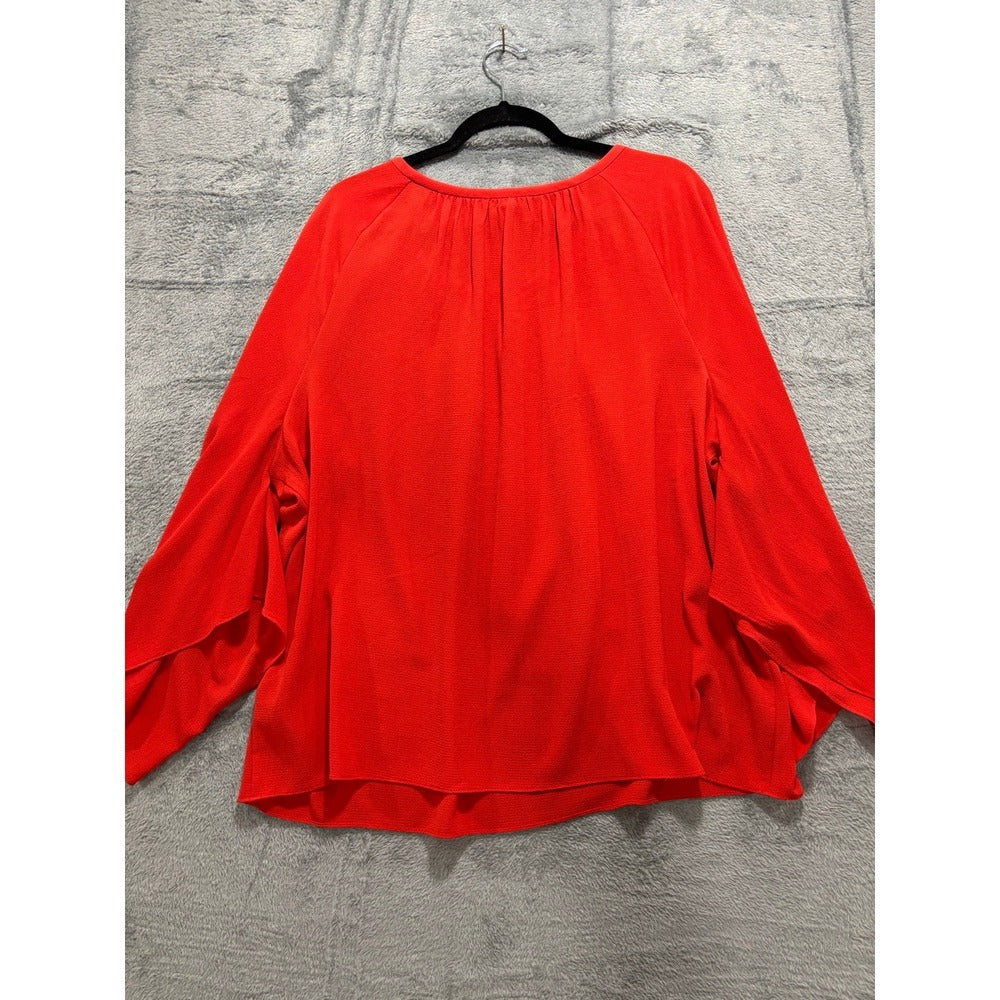 Vince Camuto XL Womens Red Bell Sleeve Blouse Boho Casual Textured Crepe Top