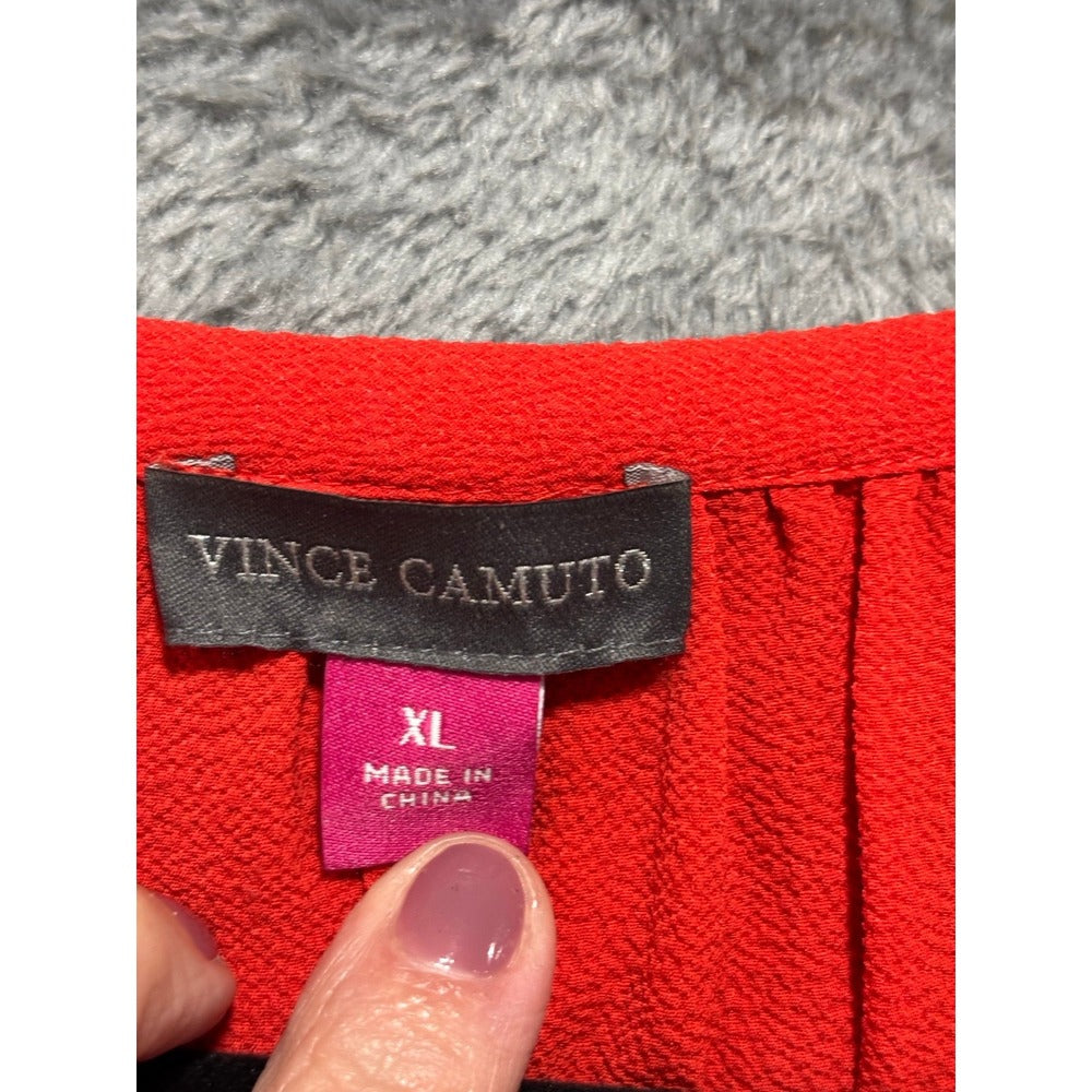 Vince Camuto XL Womens Red Bell Sleeve Blouse Boho Casual Textured Crepe Top