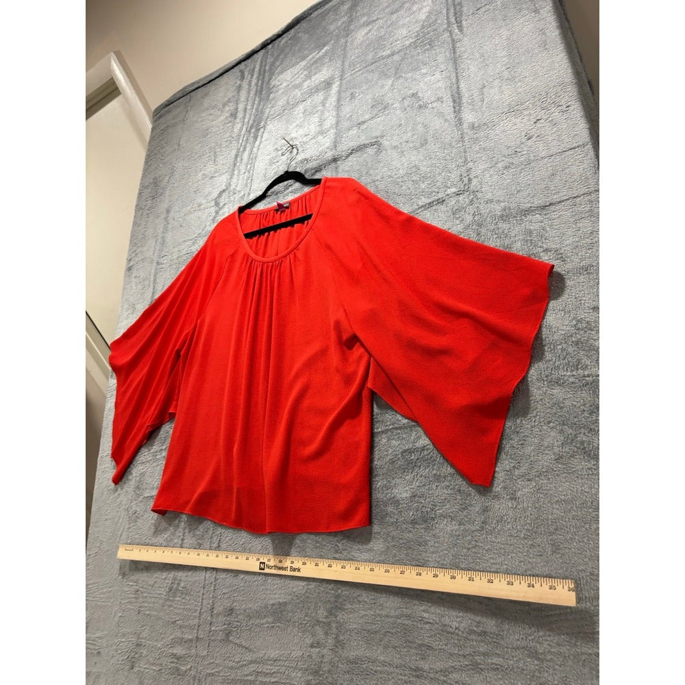 Vince Camuto XL Womens Red Bell Sleeve Blouse Boho Casual Textured Crepe Top
