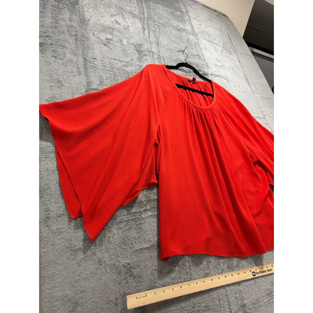 Vince Camuto XL Womens Red Bell Sleeve Blouse Boho Casual Textured Crepe Top