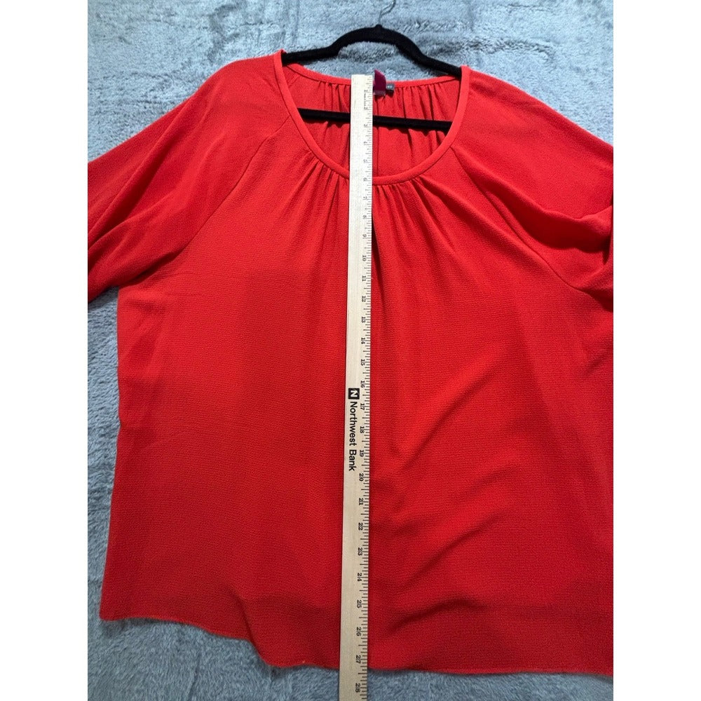 Vince Camuto XL Womens Red Bell Sleeve Blouse Boho Casual Textured Crepe Top