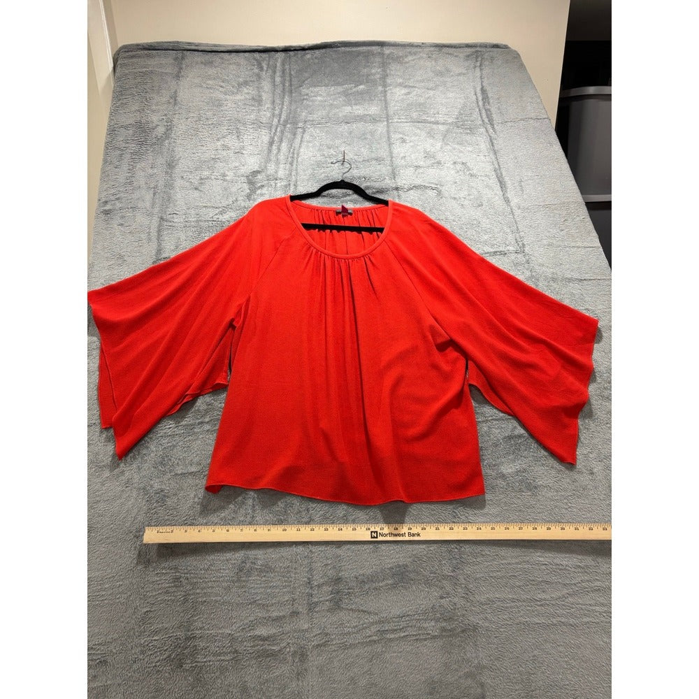 Vince Camuto XL Womens Red Bell Sleeve Blouse Boho Casual Textured Crepe Top