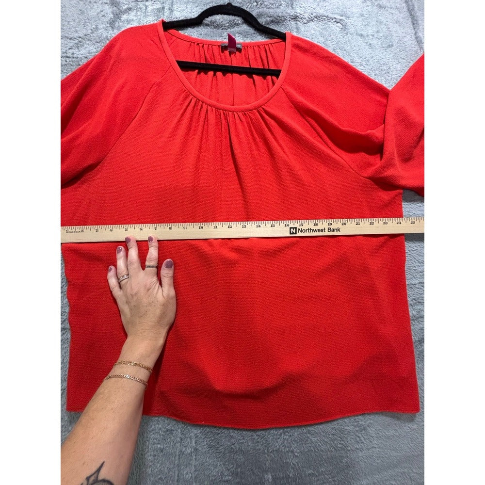 Vince Camuto XL Womens Red Bell Sleeve Blouse Boho Casual Textured Crepe Top