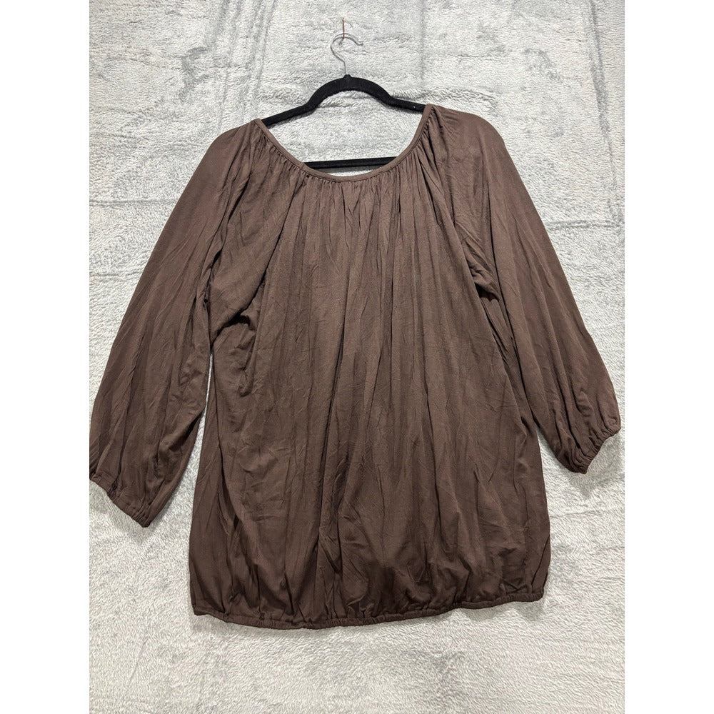 Michael Kors L Brown Womens Blouse Top Pleated Casual Boho