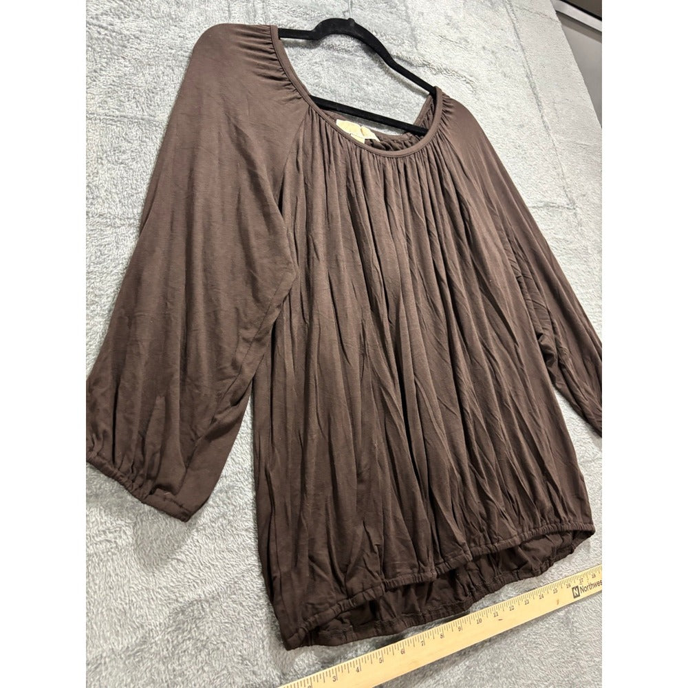 Michael Kors L Brown Womens Blouse Top Pleated Casual Boho