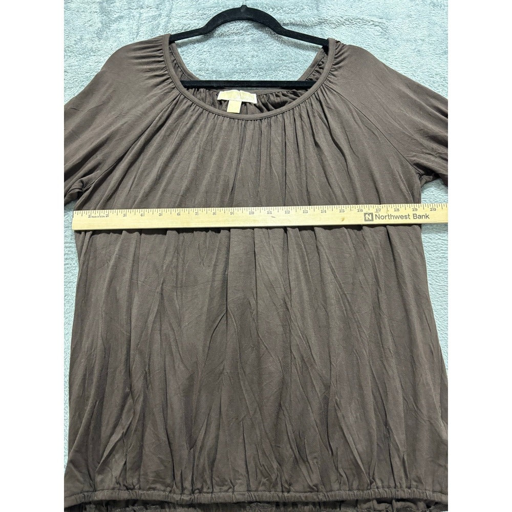 Michael Kors L Brown Womens Blouse Top Pleated Casual Boho