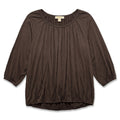 Michael Kors L Brown Womens Blouse Top Pleated Casual Boho