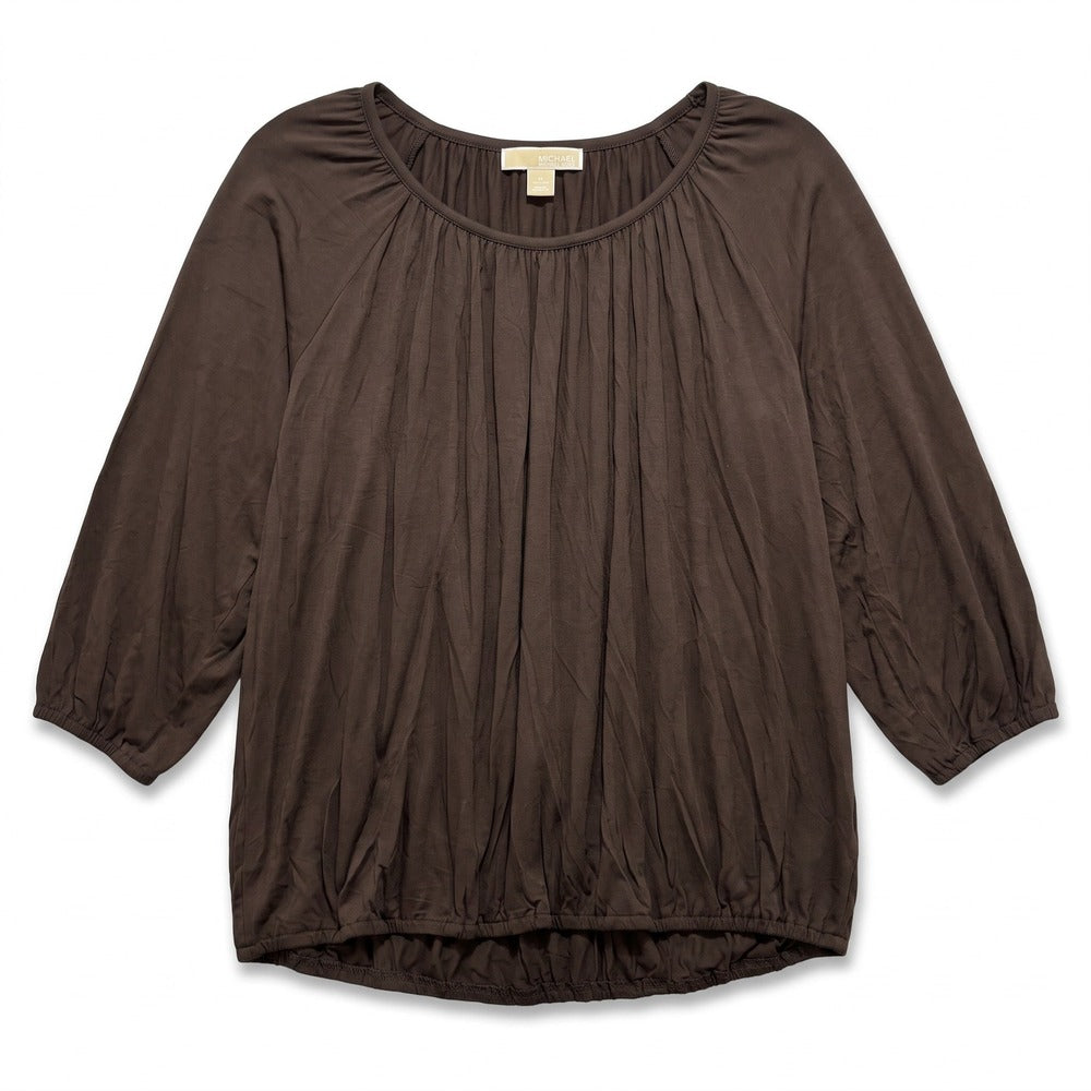 Michael Kors L Brown Womens Blouse Top Pleated Casual Boho