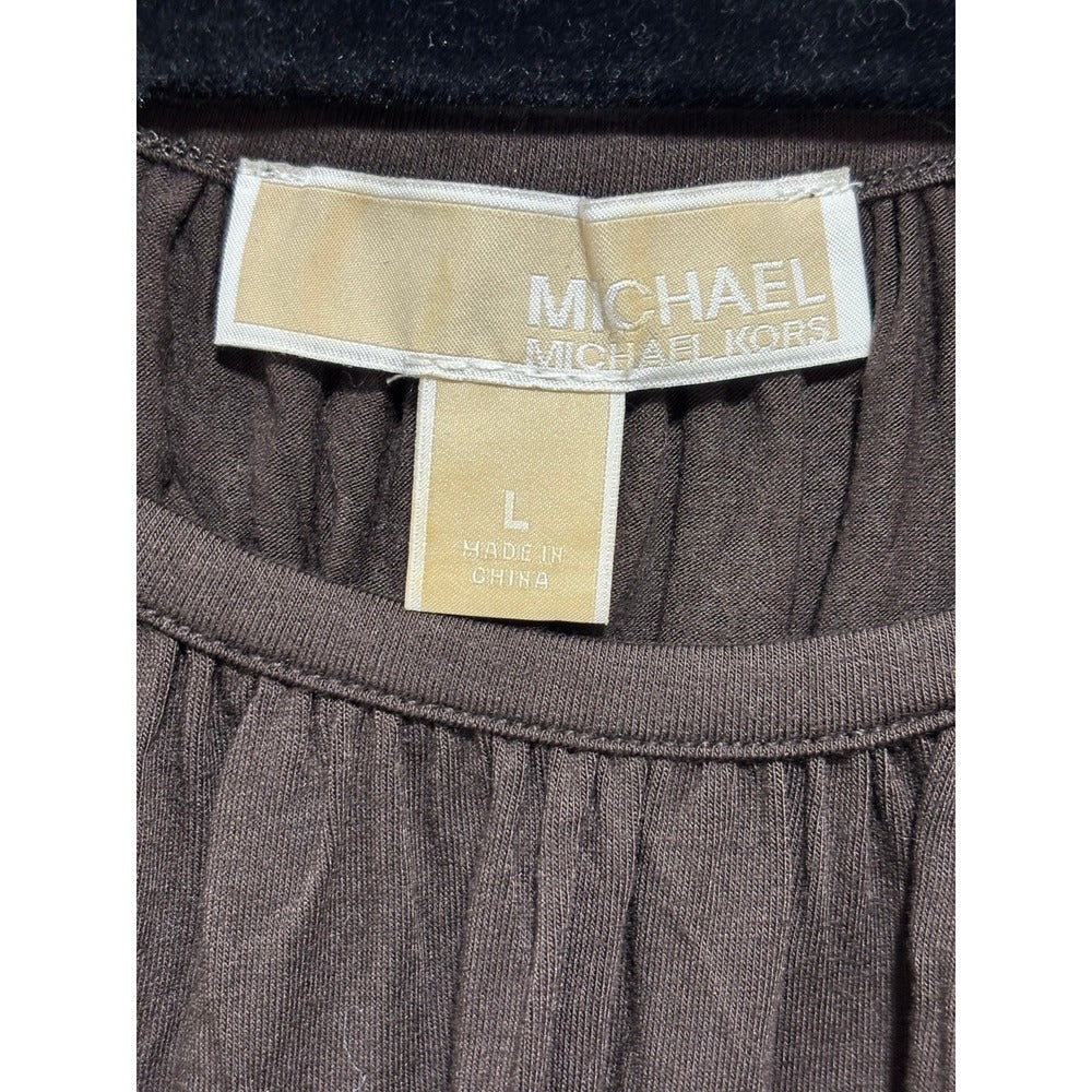 Michael Kors L Brown Womens Blouse Top Pleated Casual Boho