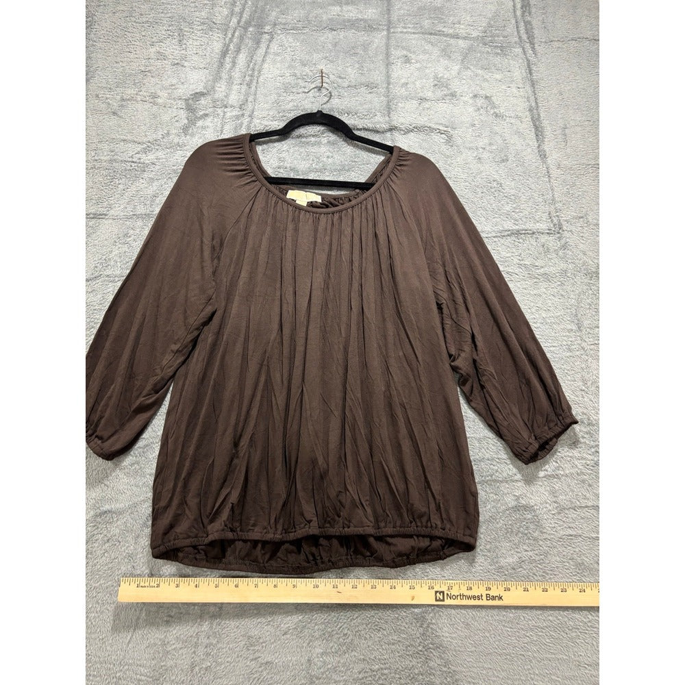 Michael Kors L Brown Womens Blouse Top Pleated Casual Boho