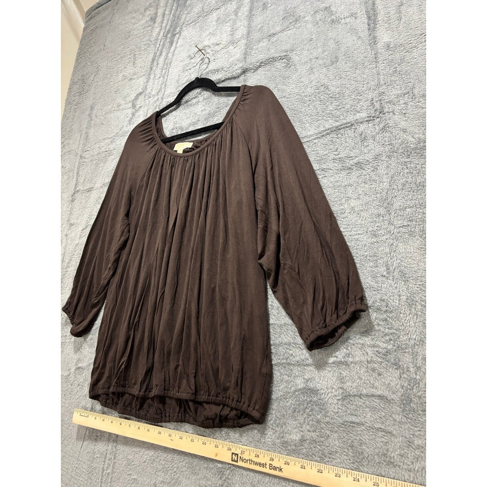 Michael Kors L Brown Womens Blouse Top Pleated Casual Boho