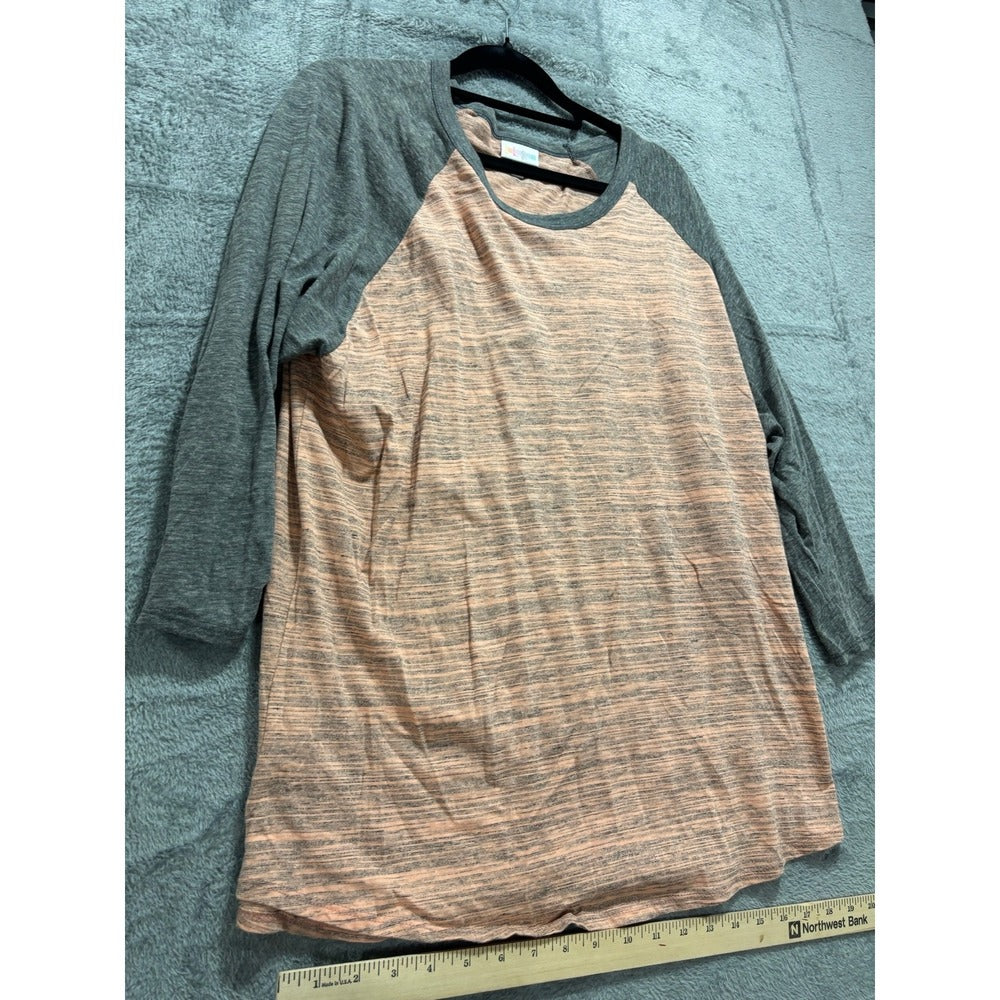 LuLaRoe 3XL Peach Gray Randy Raglan Tee Womens Casual Cozy Shirt