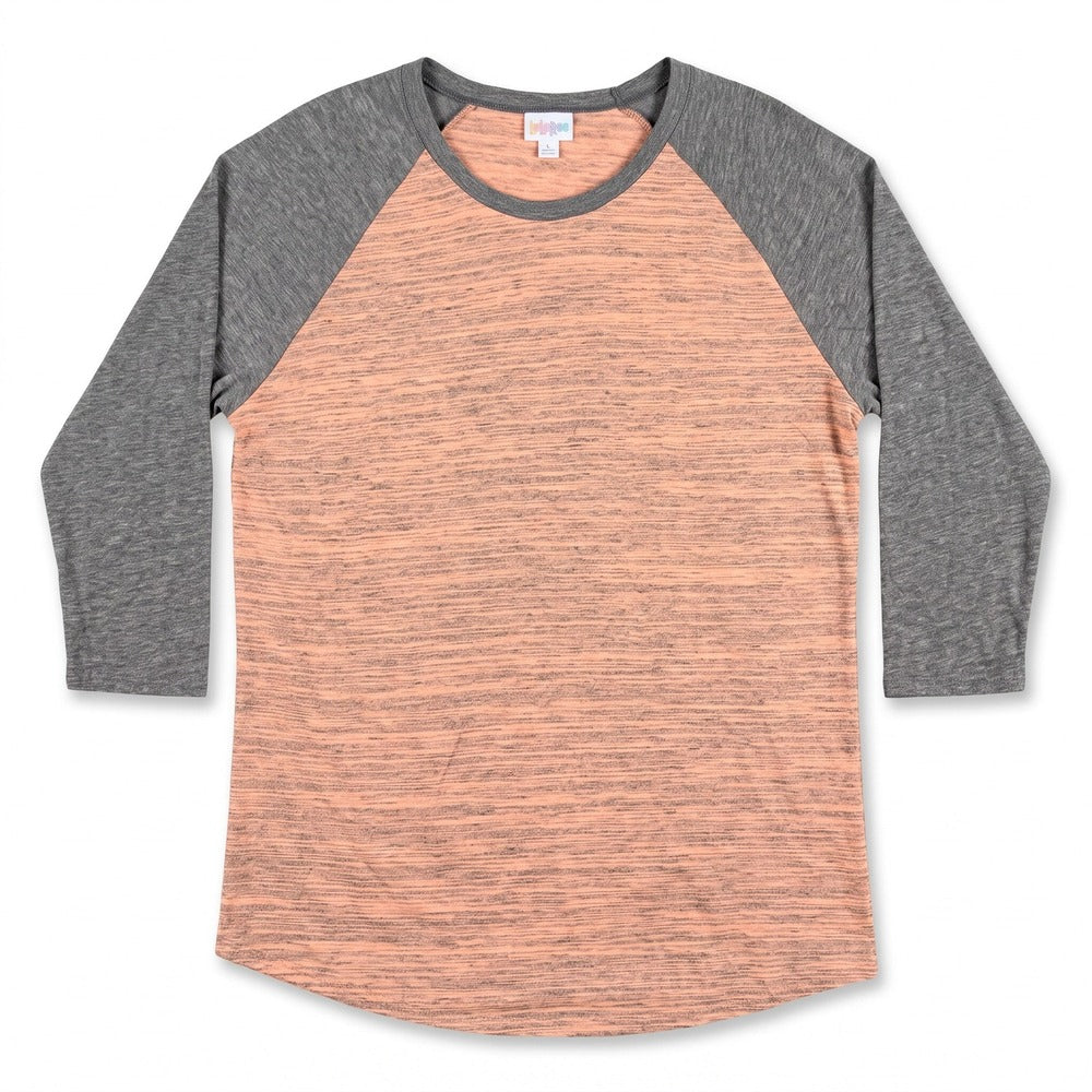 LuLaRoe 3XL Peach Gray Randy Raglan Tee Womens Casual Cozy Shirt