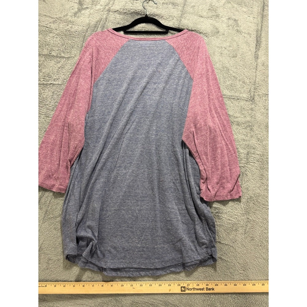 LuLaRoe 3XL Blue Pink Randy Baseball Tee Womens Casual Cozy Athleisure Shirt