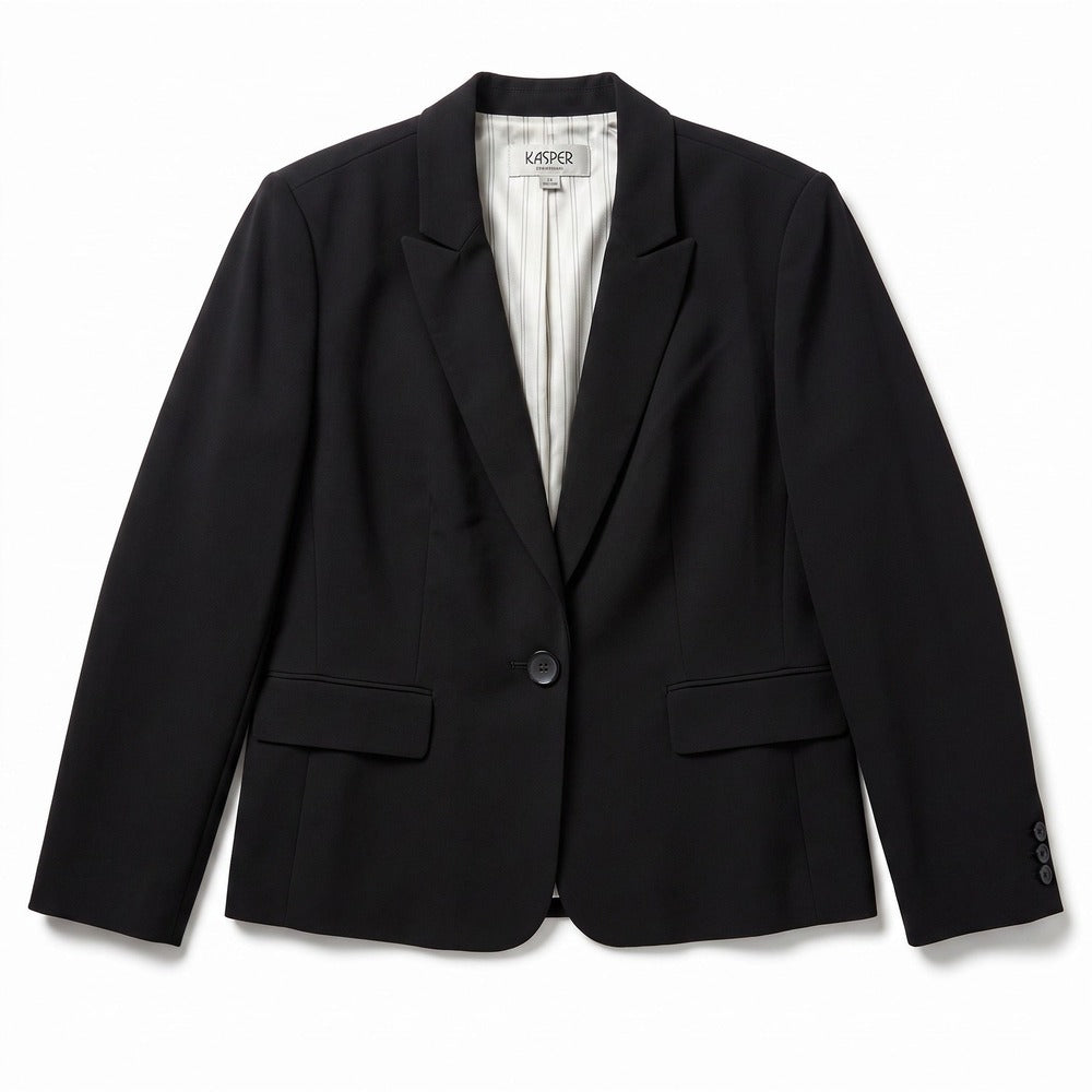 Kasper 18 Black Womens Blazer Jacket Preppy Casual Business Professional