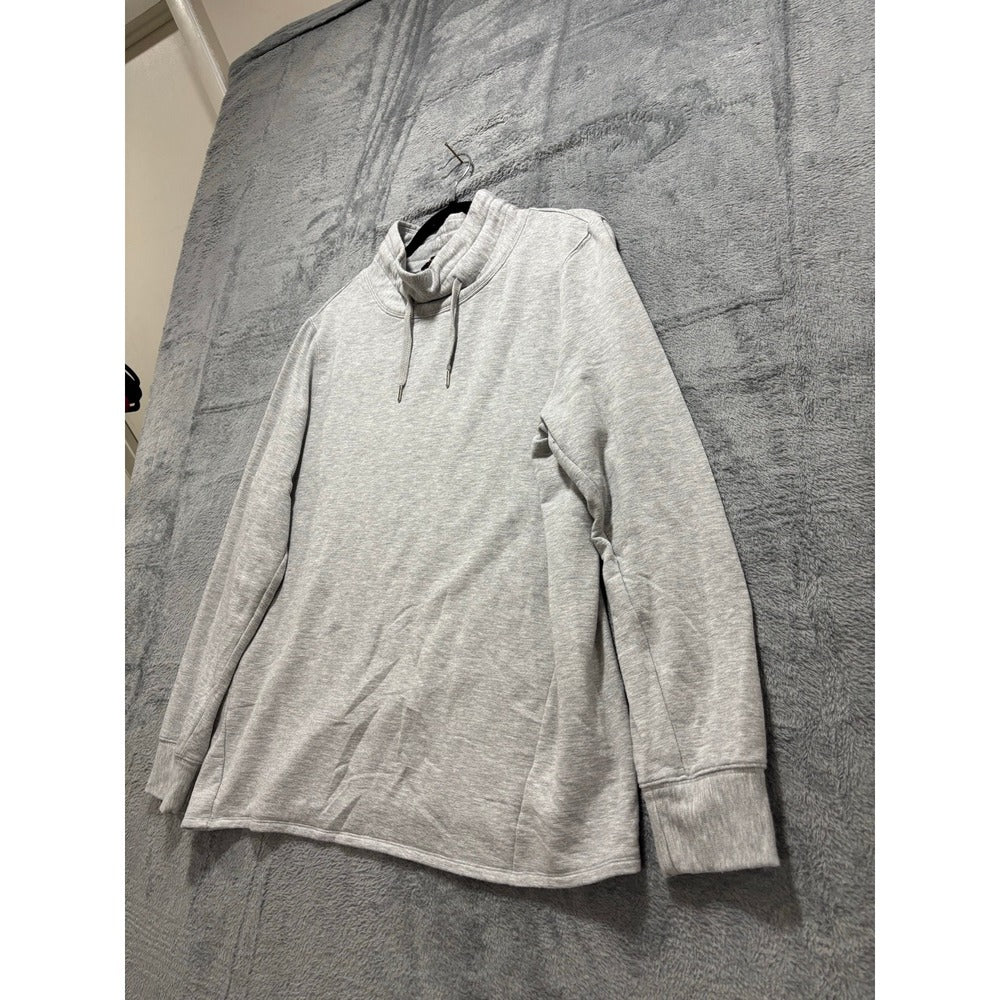 Quince L Heather Gray Womens Funnel Neck Sweatshirt Athleisure Cozy Casual