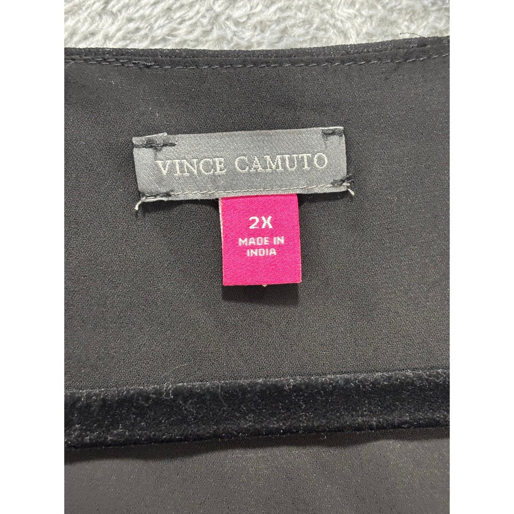 Vince Camuto 2X Black Womens Ruffle Faux Wrap Dress Casual Boho Smocked Waist