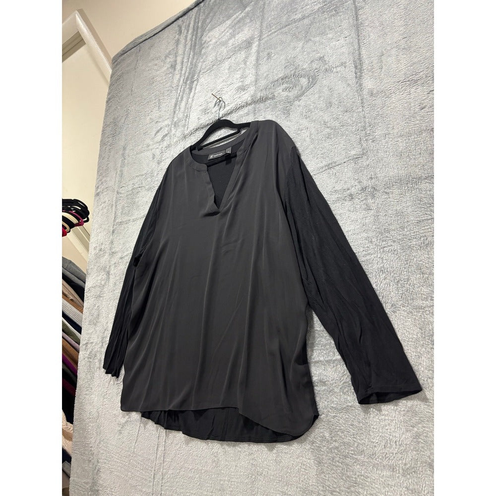 INC XXL Black Womens Tunic Blouse Mixed Media V-Neck Casual Minimalist