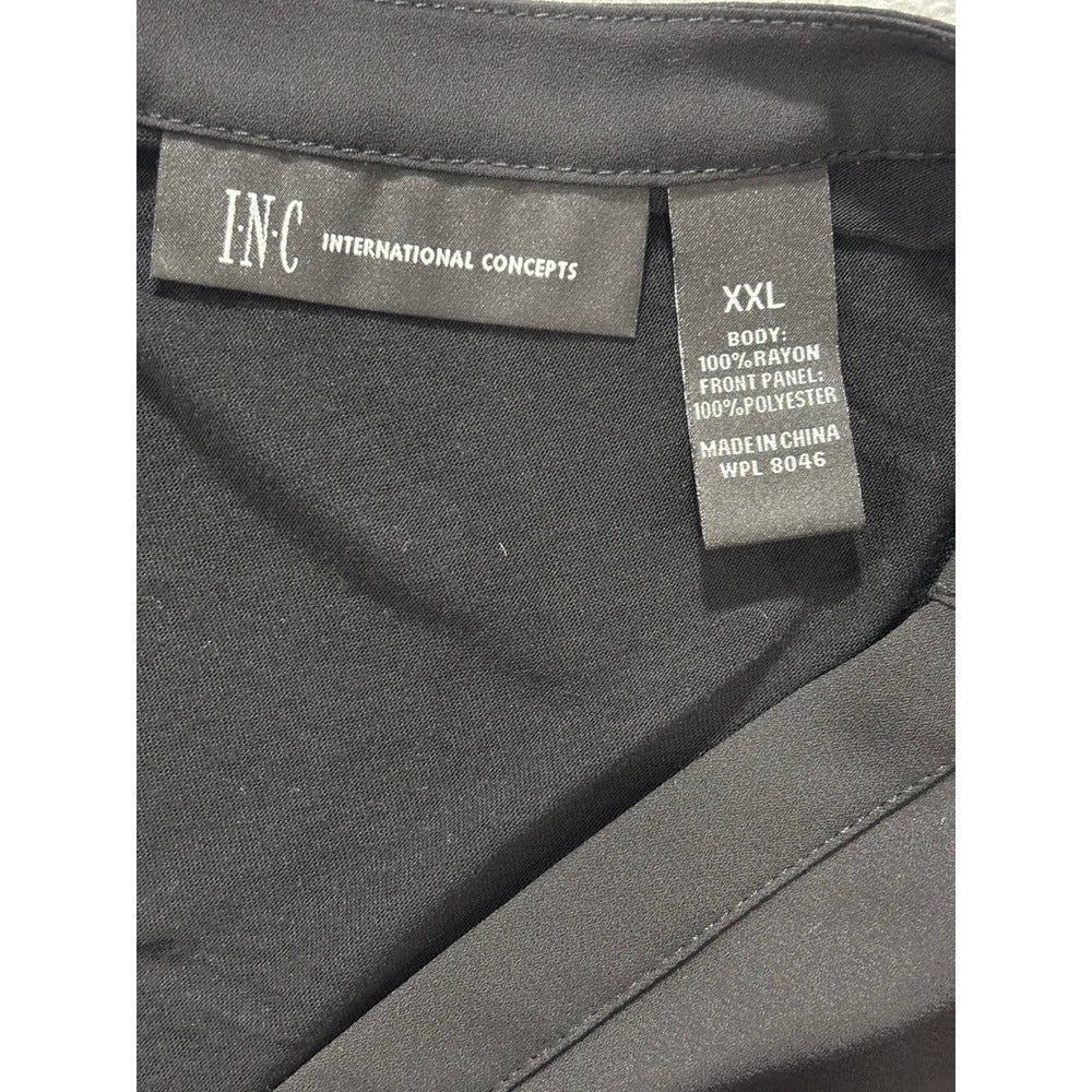 INC XXL Black Womens Tunic Blouse Mixed Media V-Neck Casual Minimalist