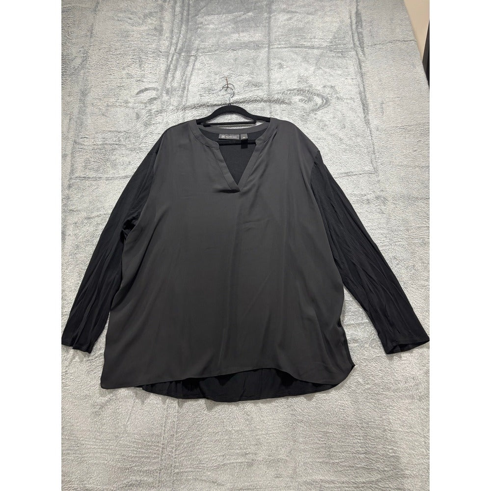 INC XXL Black Womens Tunic Blouse Mixed Media V-Neck Casual Minimalist