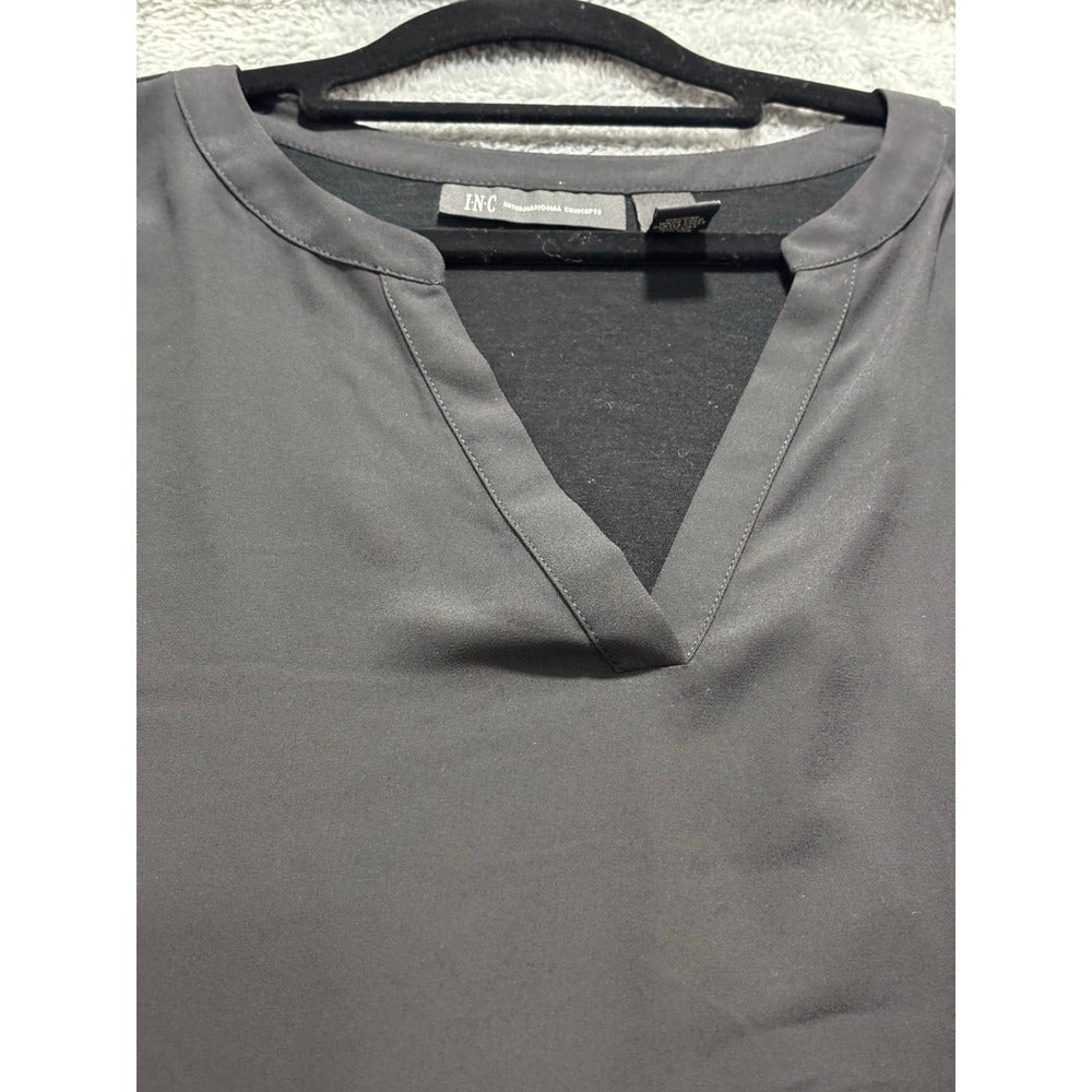 INC XXL Black Womens Tunic Blouse Mixed Media V-Neck Casual Minimalist