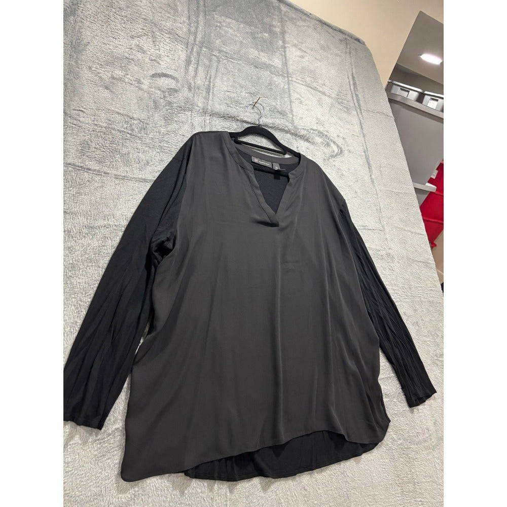INC XXL Black Womens Tunic Blouse Mixed Media V-Neck Casual Minimalist