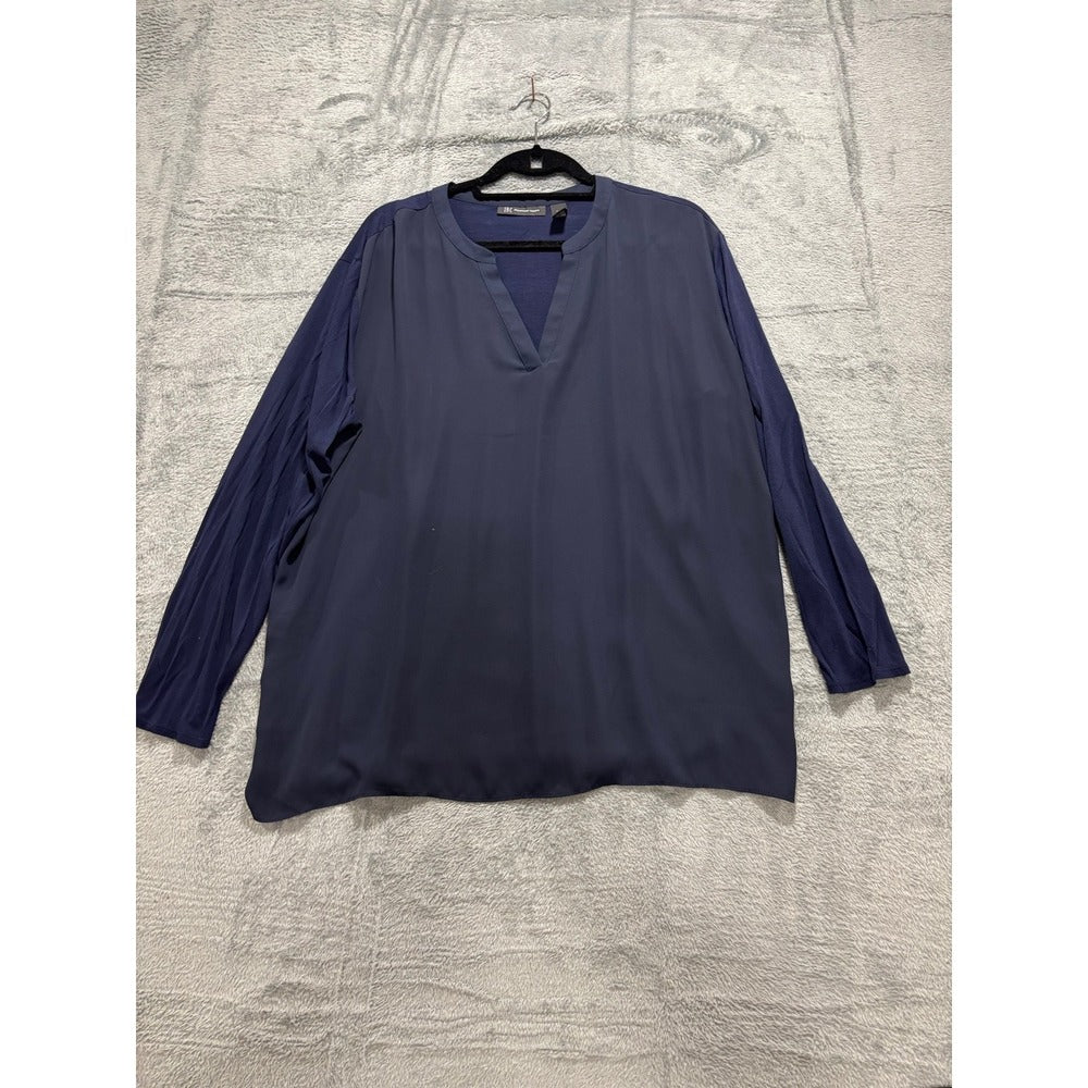 INC XXL Navy Blue Mixed Media V-Neck Tunic Top Womens Casual Minimalist