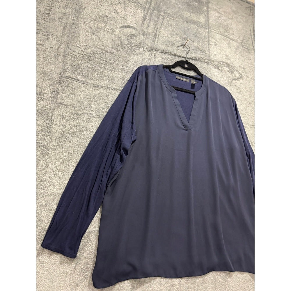 INC XXL Navy Blue Mixed Media V-Neck Tunic Top Womens Casual Minimalist