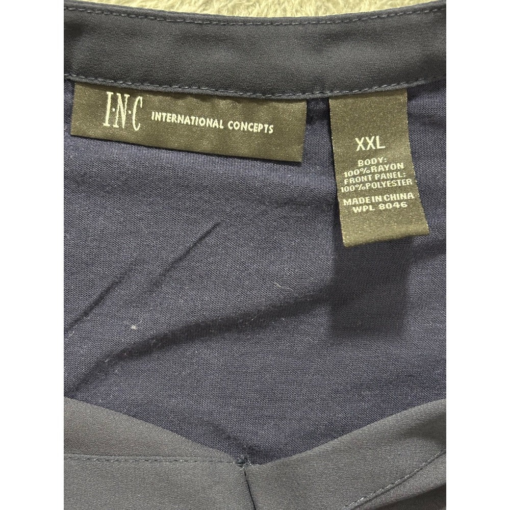 INC XXL Navy Blue Mixed Media V-Neck Tunic Top Womens Casual Minimalist