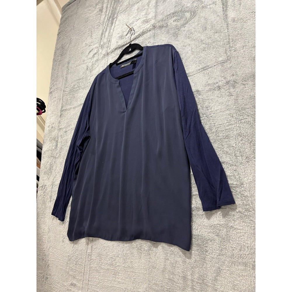 INC XXL Navy Blue Mixed Media V-Neck Tunic Top Womens Casual Minimalist
