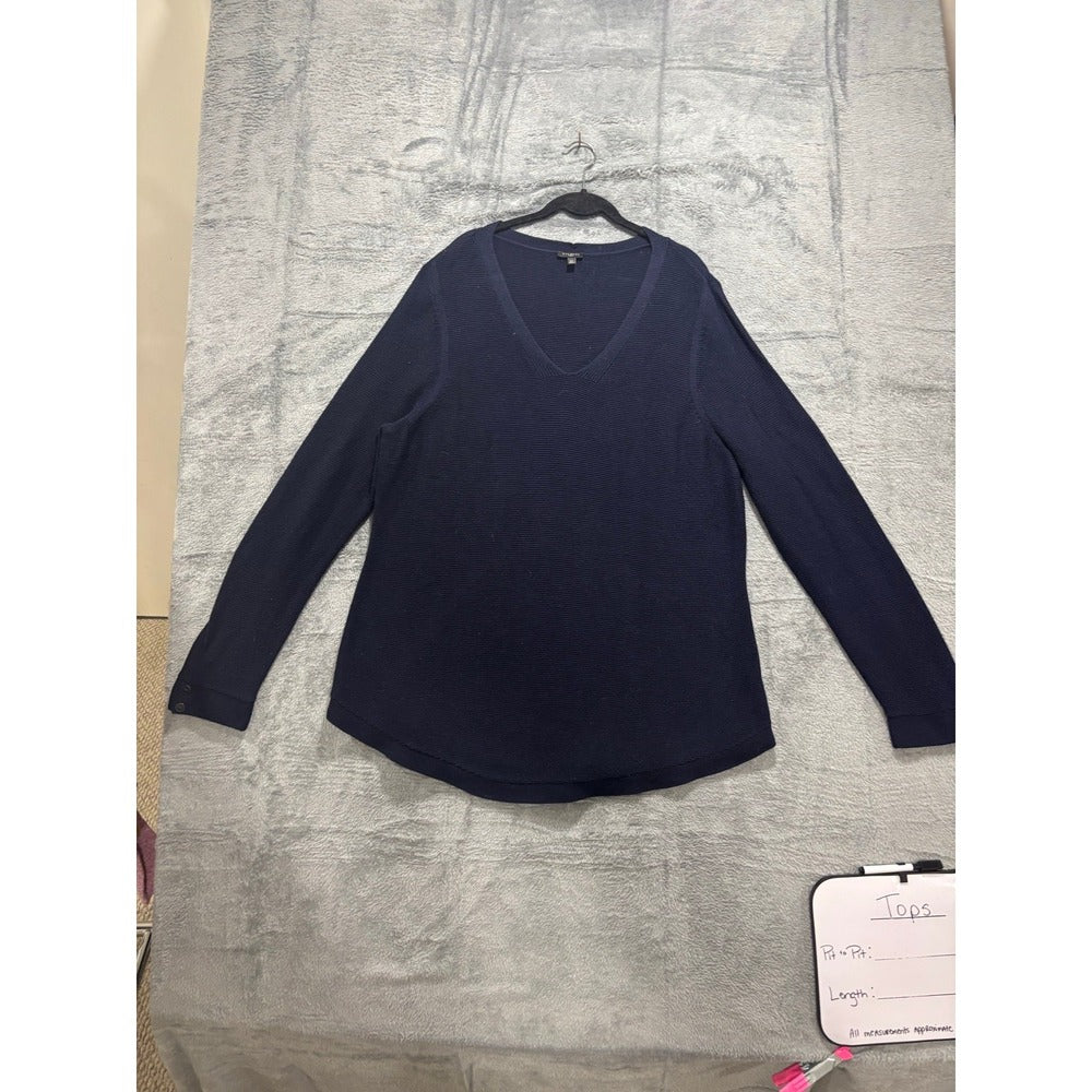 Talbots 2X Navy Blue Ribbed V-Neck Sweater Womens Preppy Pullover