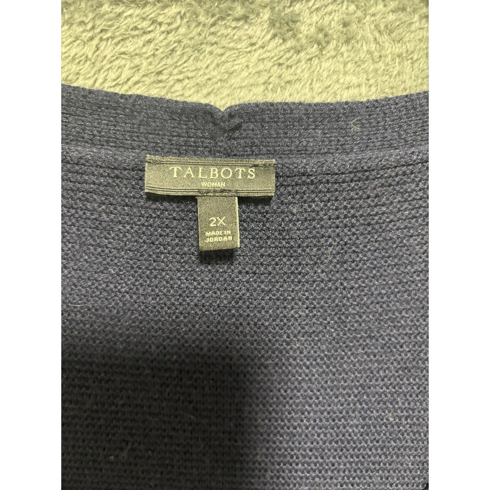 Talbots 2X Navy Blue Ribbed V-Neck Sweater Womens Preppy Pullover