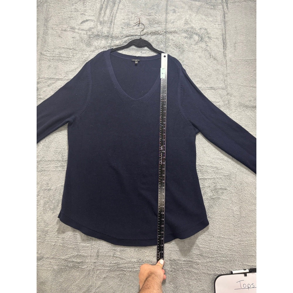 Talbots 2X Navy Blue Ribbed V-Neck Sweater Womens Preppy Pullover