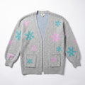 SO Womens L Gray Floral Knit Open Front Cardigan Sweater Boho Cozy