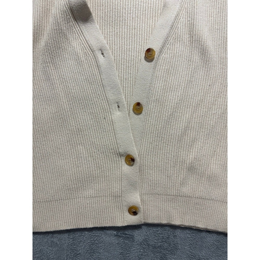 LILLUSORY L Cream V-Neck Button Ribbed Knit Cardigan Sweater Cozy