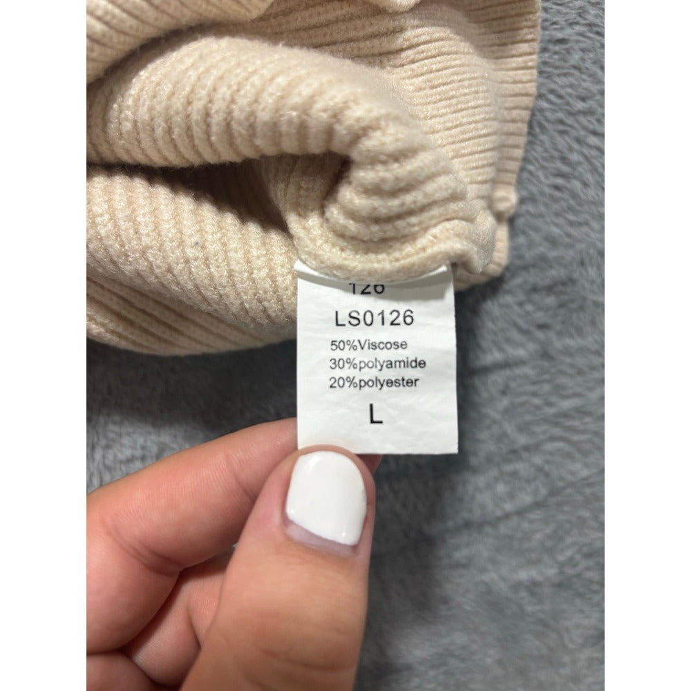 LILLUSORY L Cream V-Neck Button Ribbed Knit Cardigan Sweater Cozy