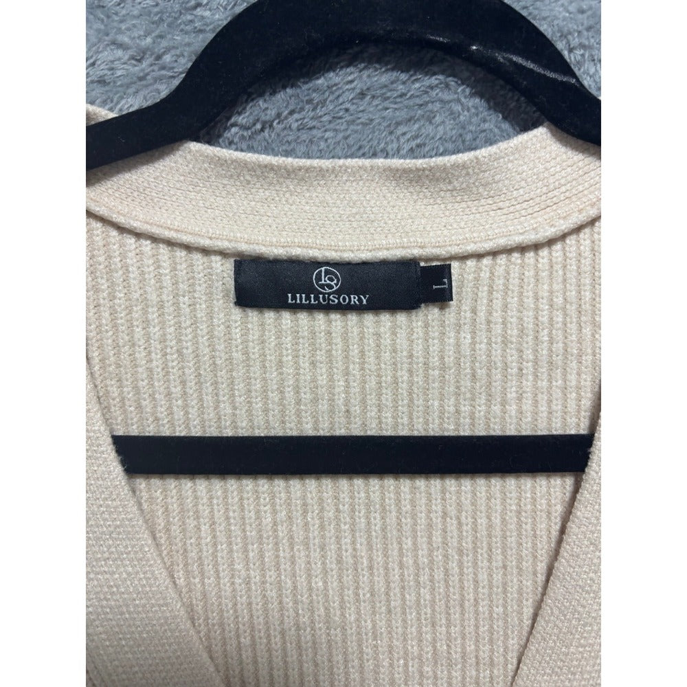 LILLUSORY L Cream V-Neck Button Ribbed Knit Cardigan Sweater Cozy