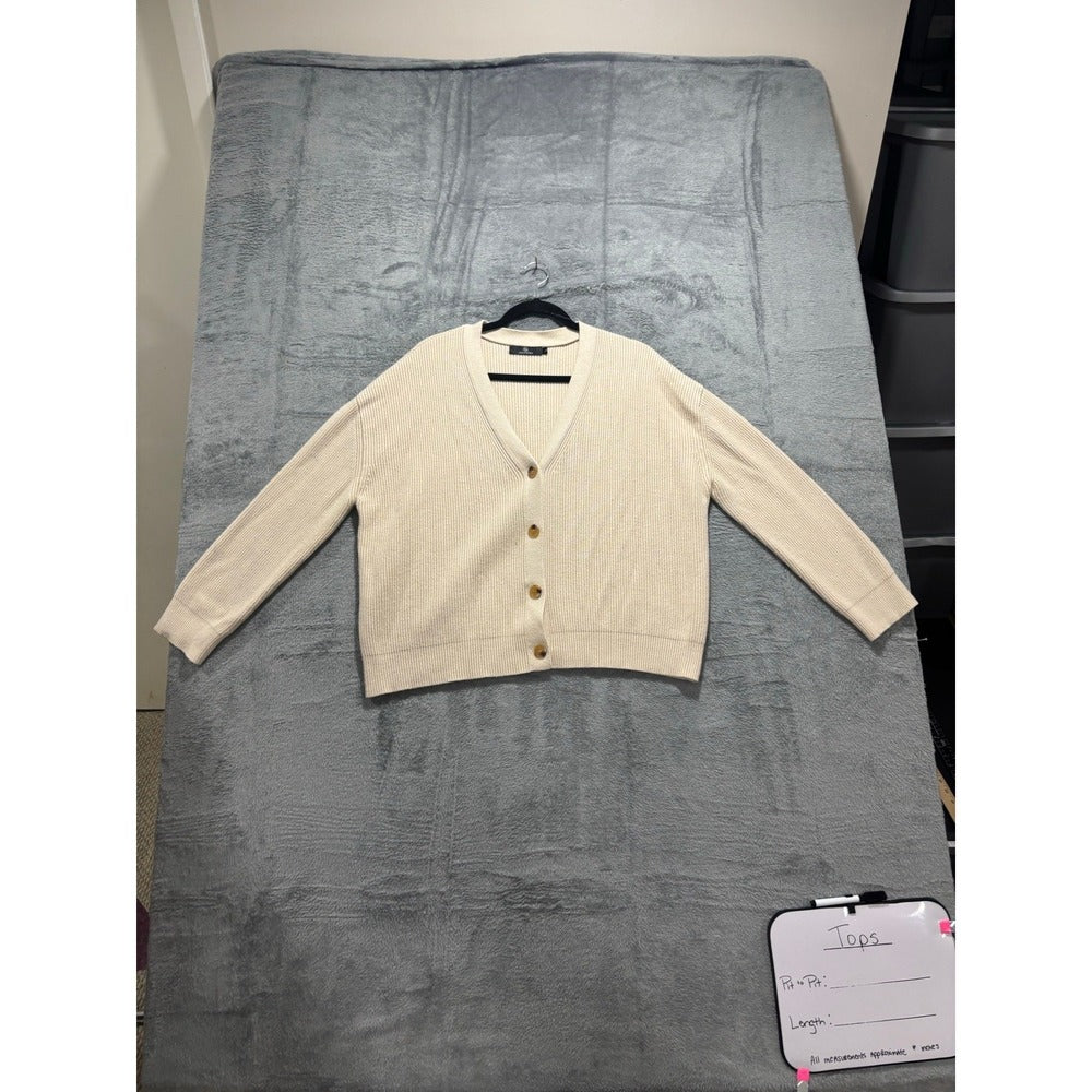 LILLUSORY L Cream V-Neck Button Ribbed Knit Cardigan Sweater Cozy